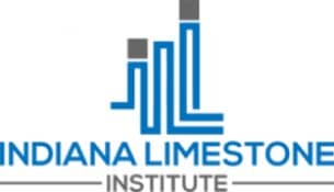 Logo of the Indiana Limestone Institute featuring blue geometric shapes resembling stone columns with gray caps.
